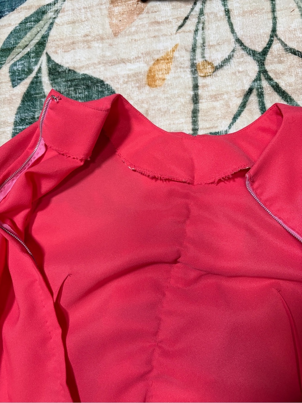 60’s Vintage Handmade Coral Ruffle-Front Long Sleeve Dress - Picture 8 of 11